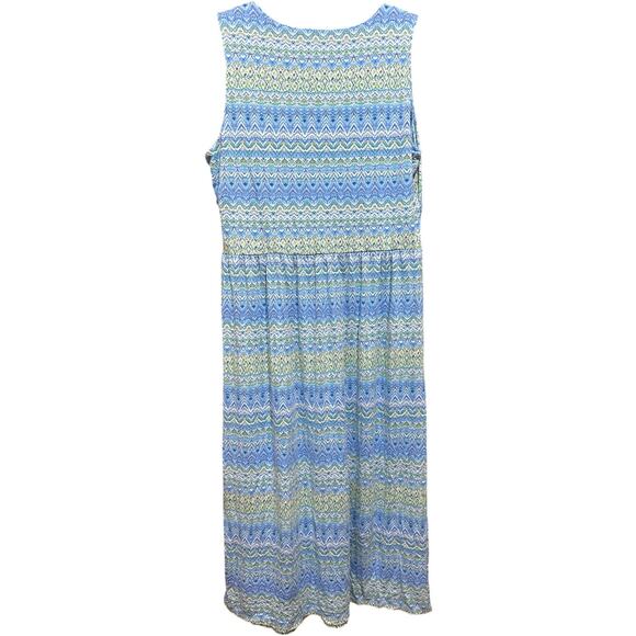 J Jill Maxi Dress Size L Petite Blue Yellow All Over Print V Neck Sleeveless - Picture 3 of 7